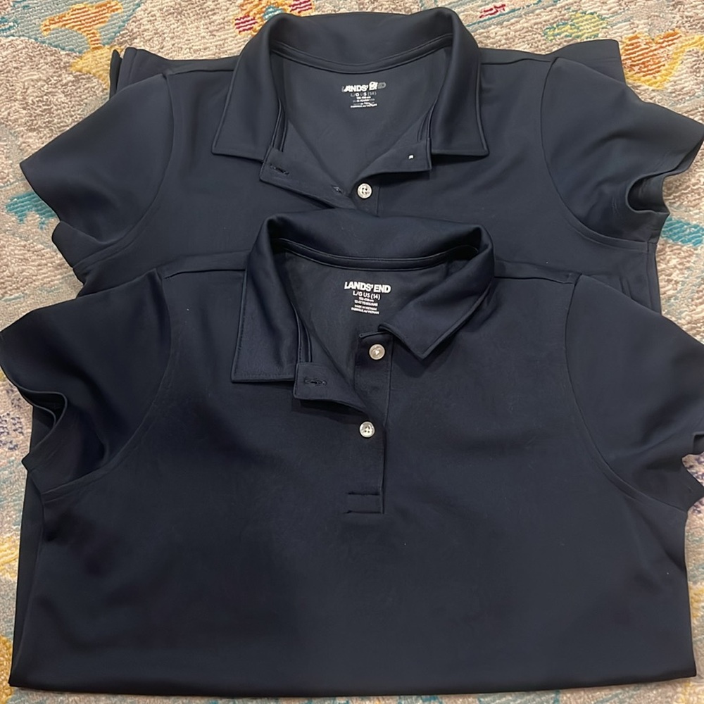 2 Lands’End Polos Size Large (14) Navy